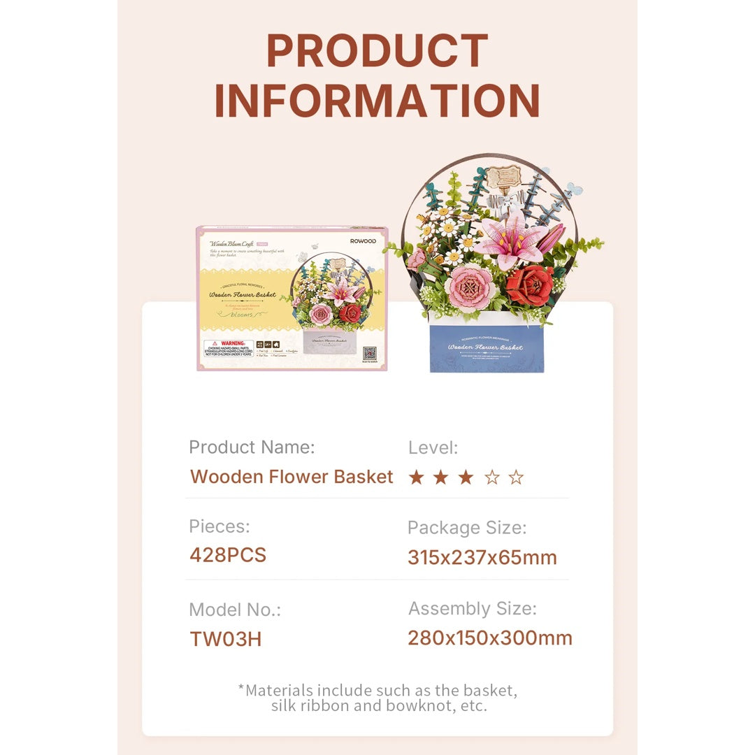 Wooden Flower Basket - Rowood DIY 3D Puzzle