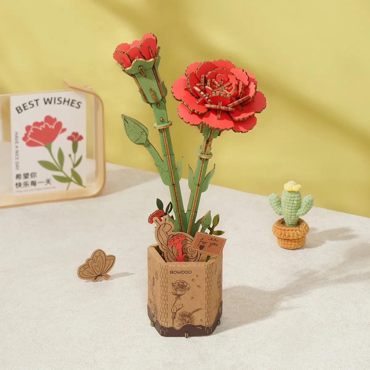 Red Carnation - Rowood DIY Wooden Flower