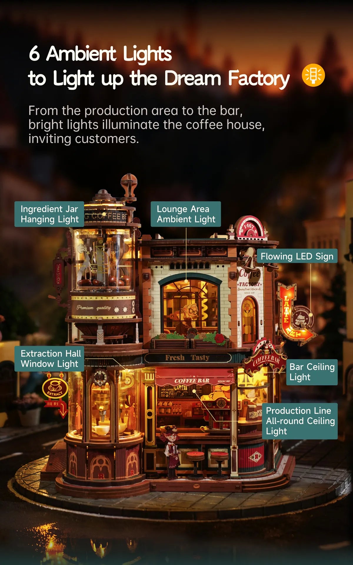 Dream Coffee Factory - ROKR Wooden Music Box