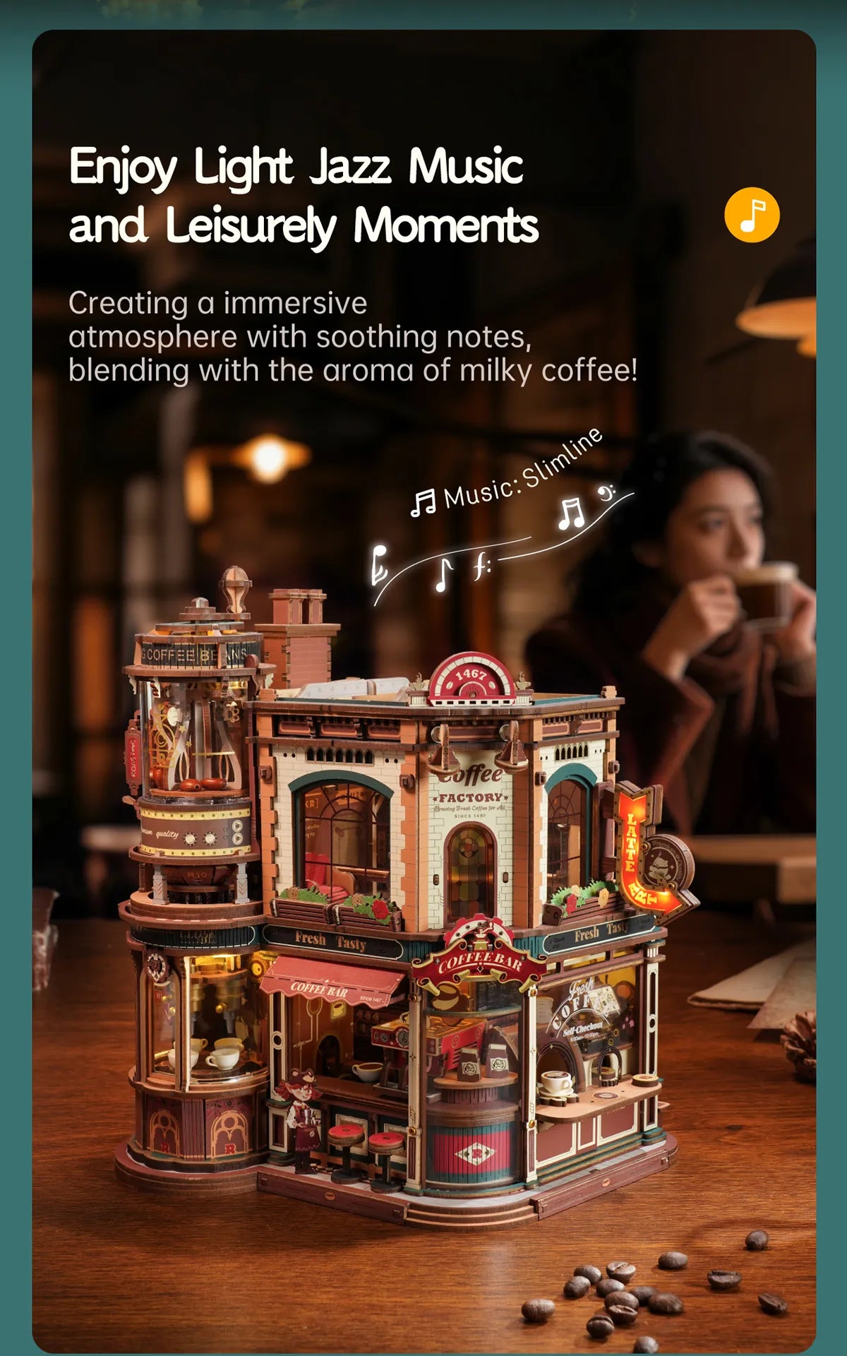 Dream Coffee Factory - ROKR Wooden Music Box