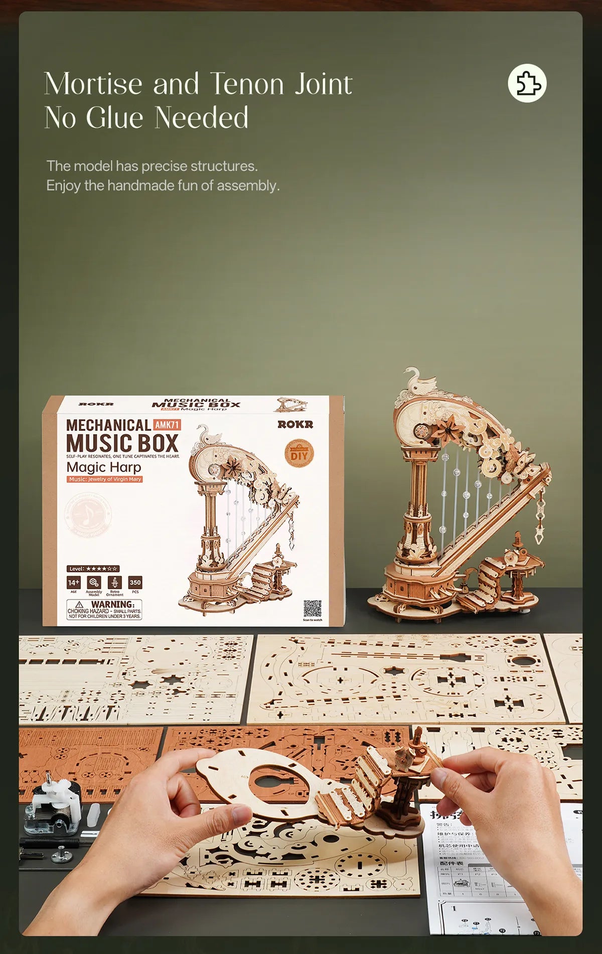 Magic Harp - ROKR Wooden Music Box