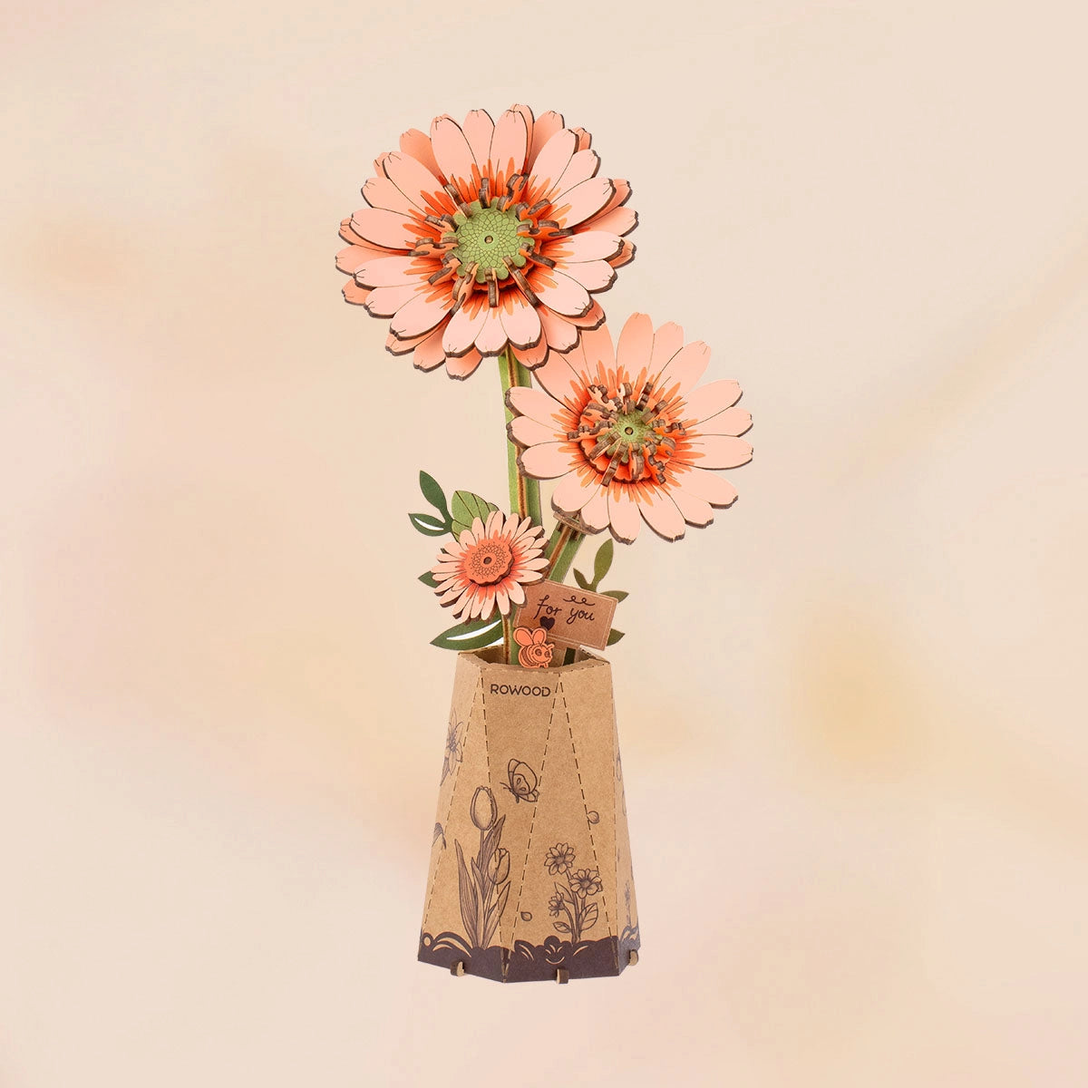 Orange Gerbera Daisy - Rowood DIY Wooden Flower